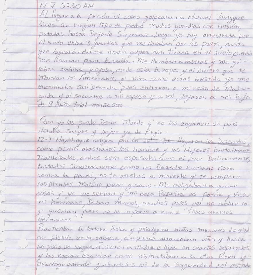 Carta enviada por Noguera Santiesteban desde prisión.