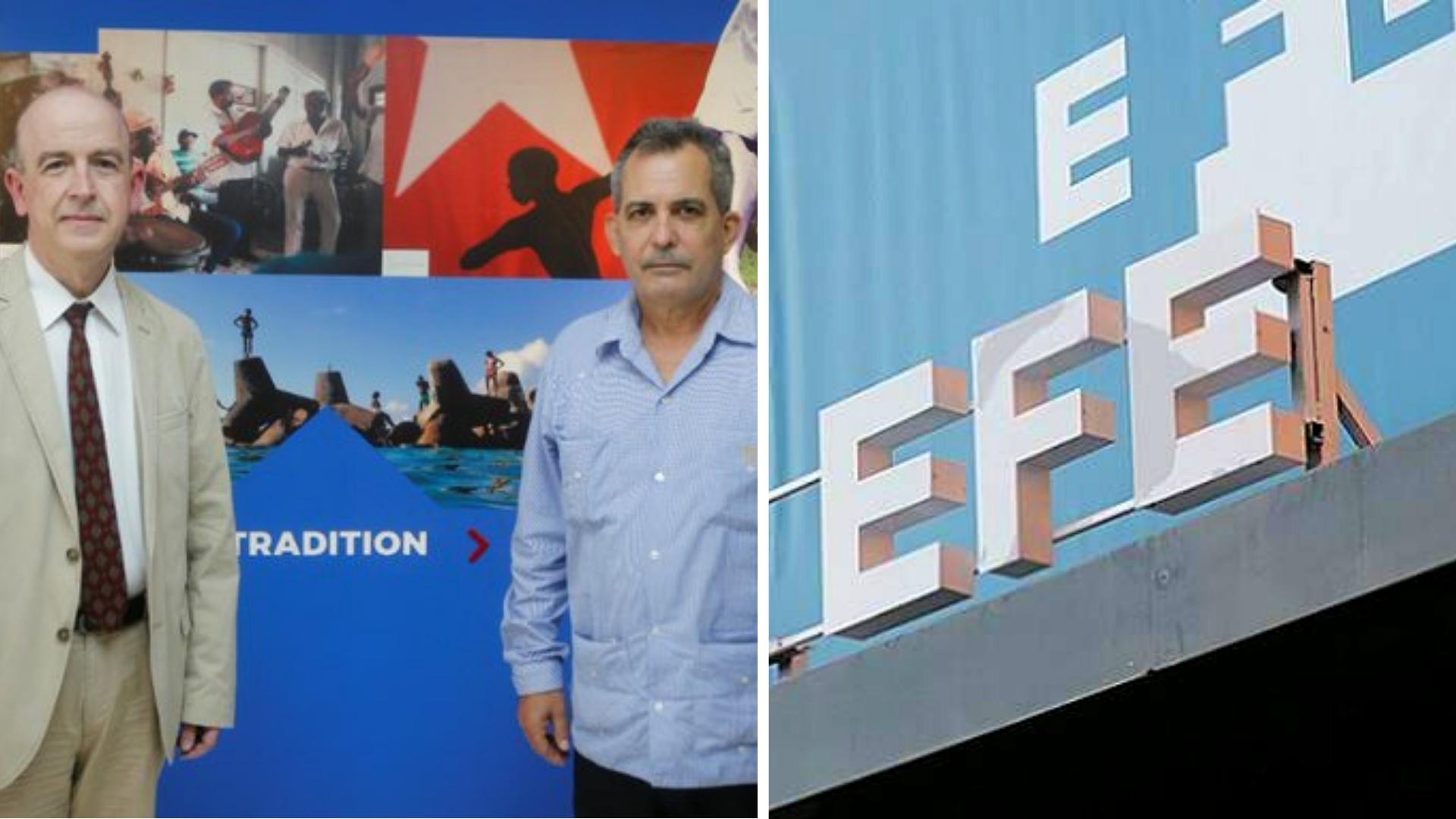 Delegado de agencia EFE con funcionario cubano. Collage: ADN Cuba