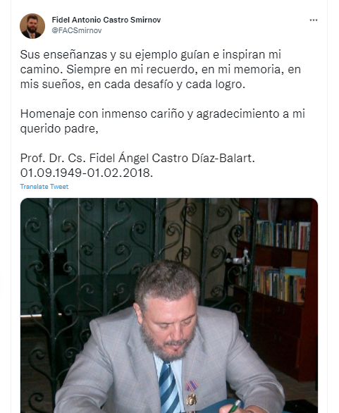 Tuit de Fidel Antonio Castro Smirnov.