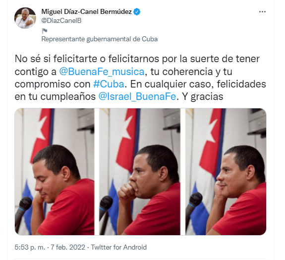 Tuit del gobernante cubano.