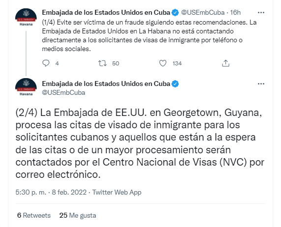 Tuit de la Embajada en La Habana.