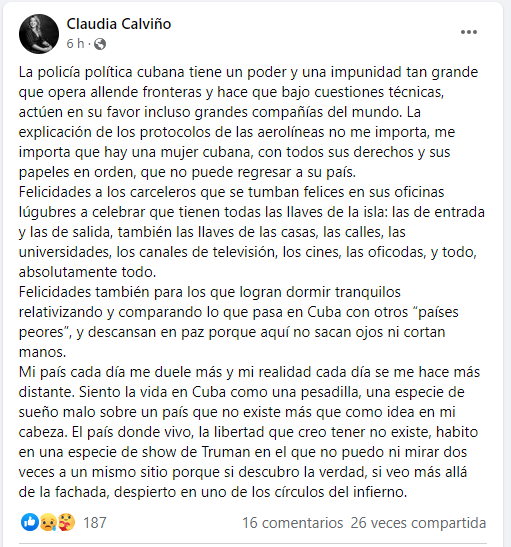 Post de Calviño en Facebook.