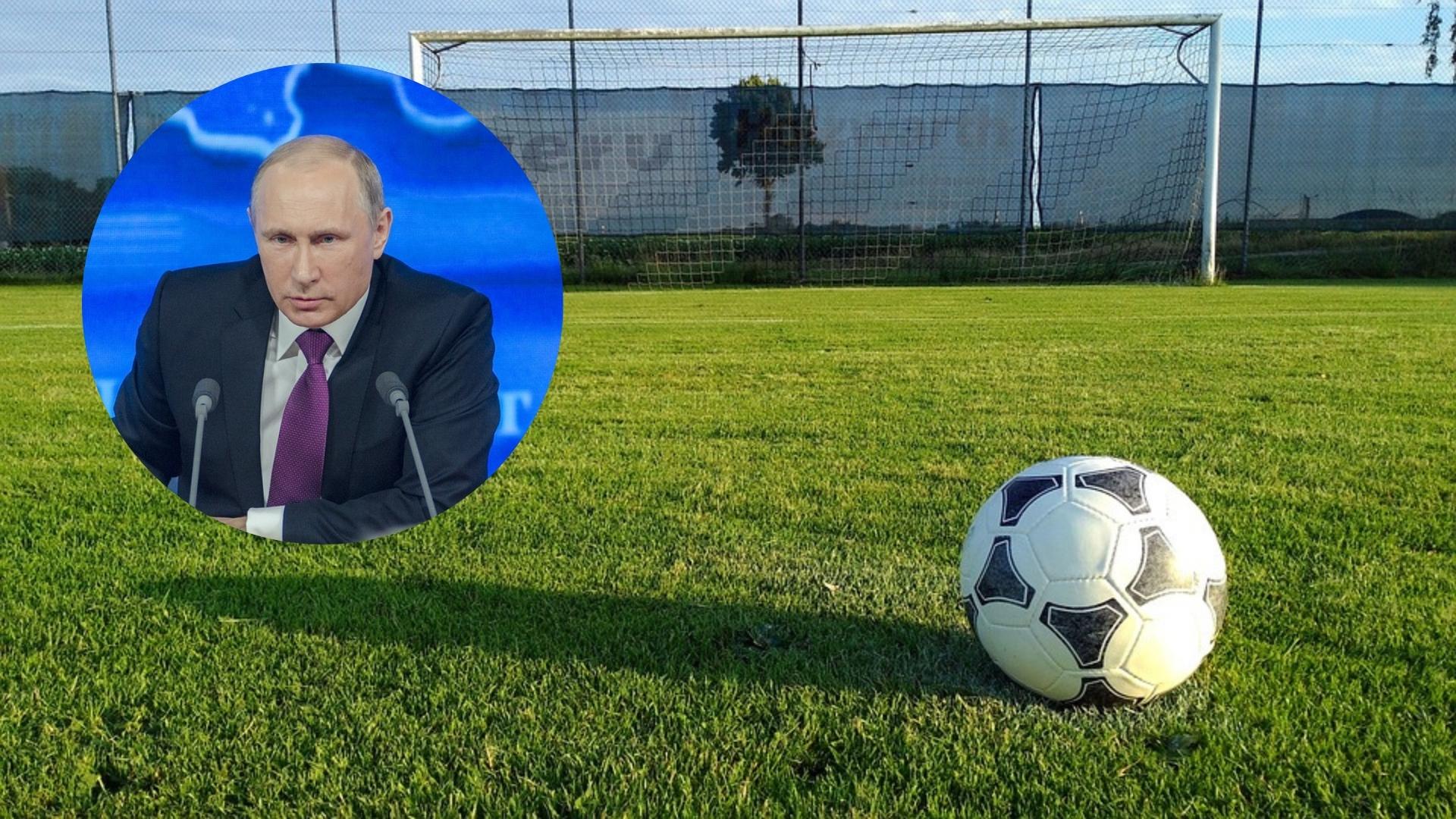 Vladimir Putin y cancha de fútbol. Collage de ADN Cuba con fotos de Pixabay