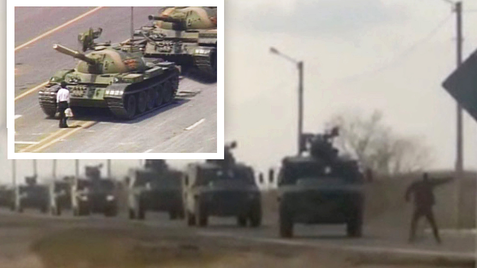 Ucraniano bloquea tanques rusos en el sur del país | Fotomontaje: ADN América
