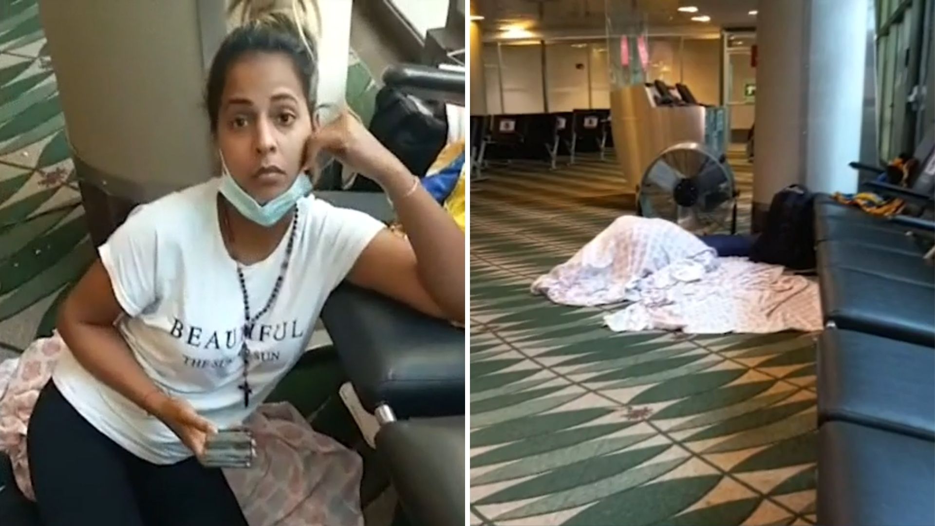 Familiares denunciaron las pésimas condiciones en que se encuentra la pareja en las instalaciones del aeropuerto mientras esperan que les sea otorgado refugio