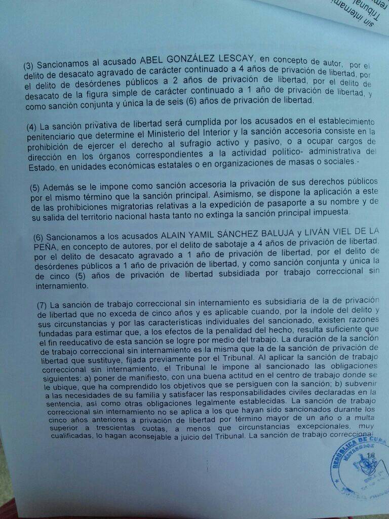 Fragmento de la sentencia contra González Lescay.