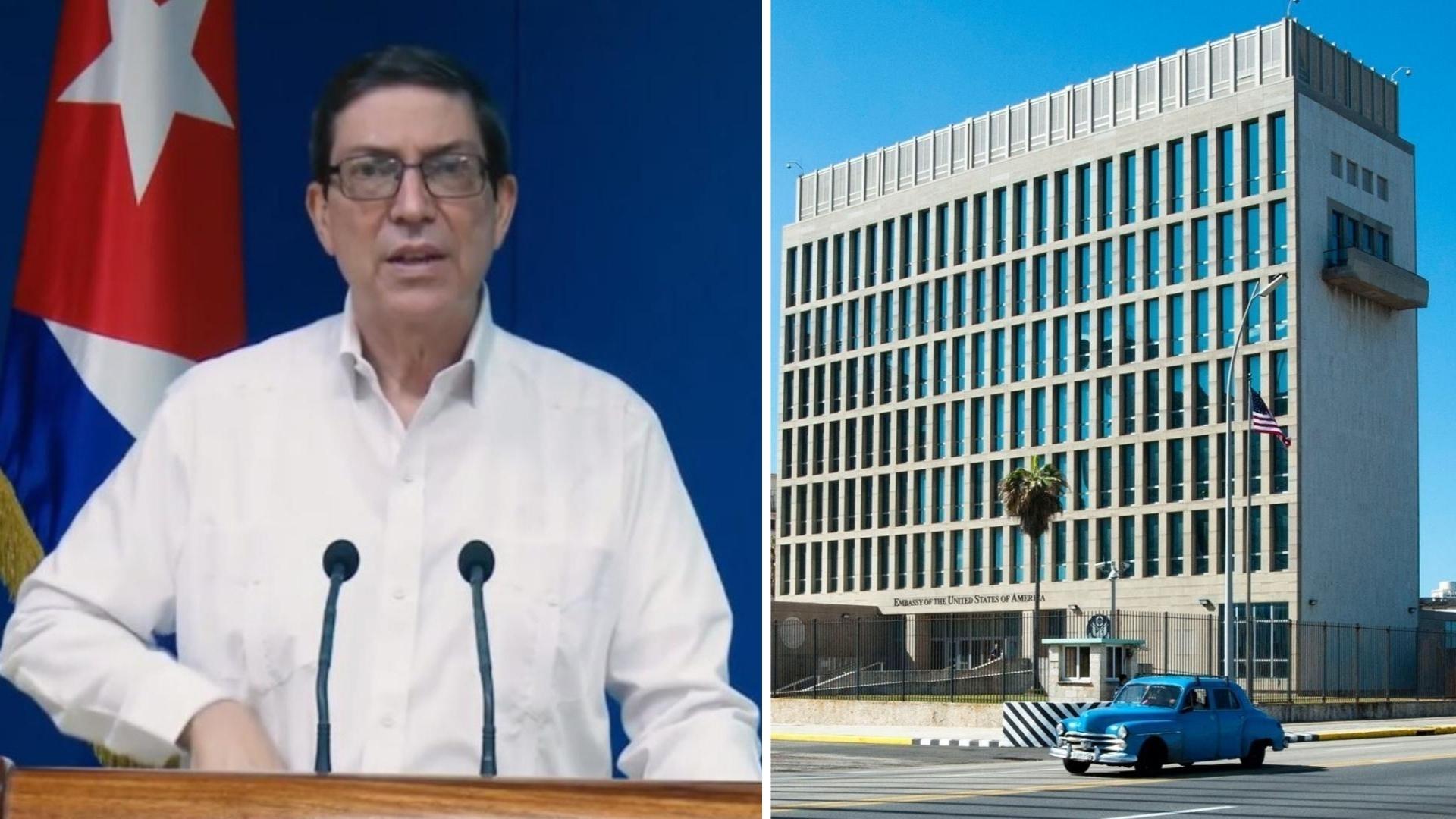 Canciller Bruno Rodríguez y Embajada de EEUU. Foto: Collage de ADN Cuba