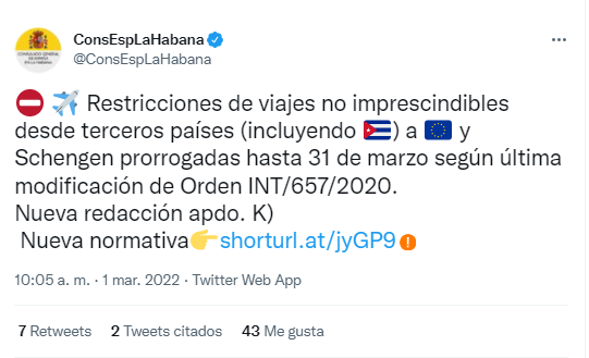 Comunicado del Consulado de España en La Habana.