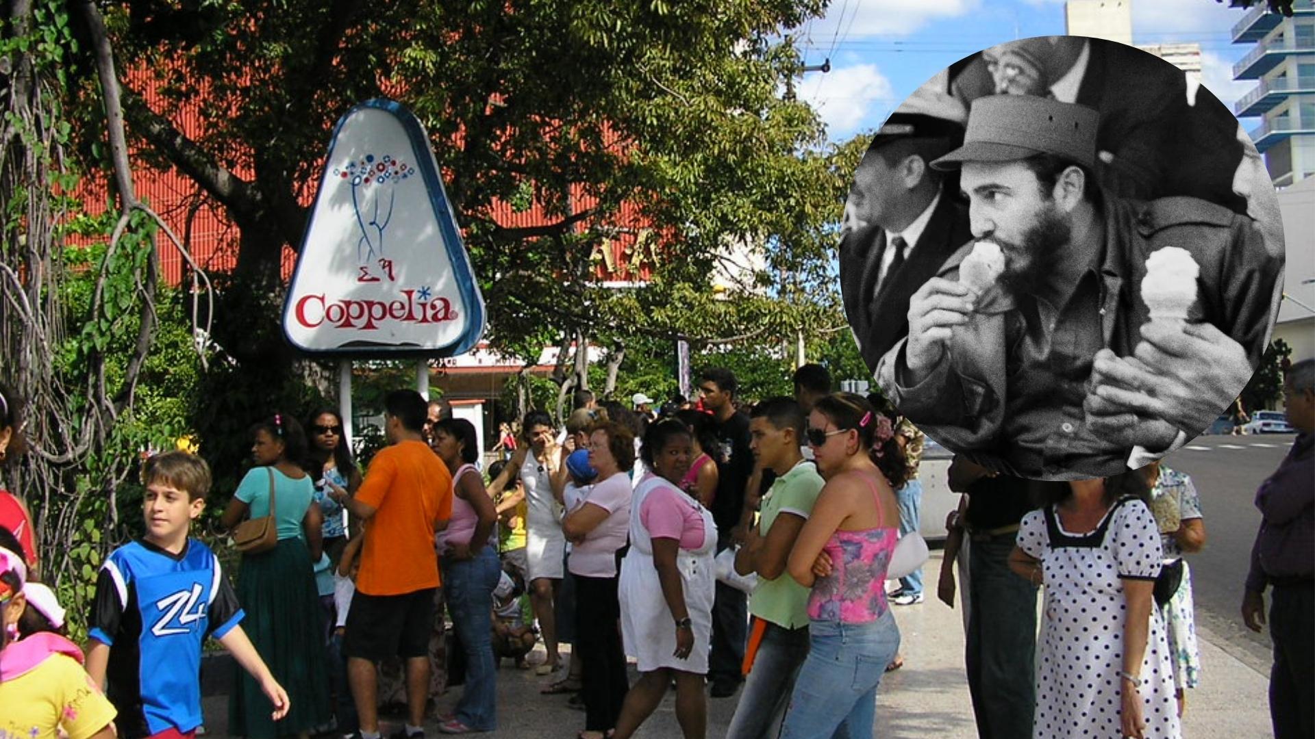 Fidel Castro comiendo helado y Coppelia. Collage de ADN Cuba con foto de Flickr/ veo_veo