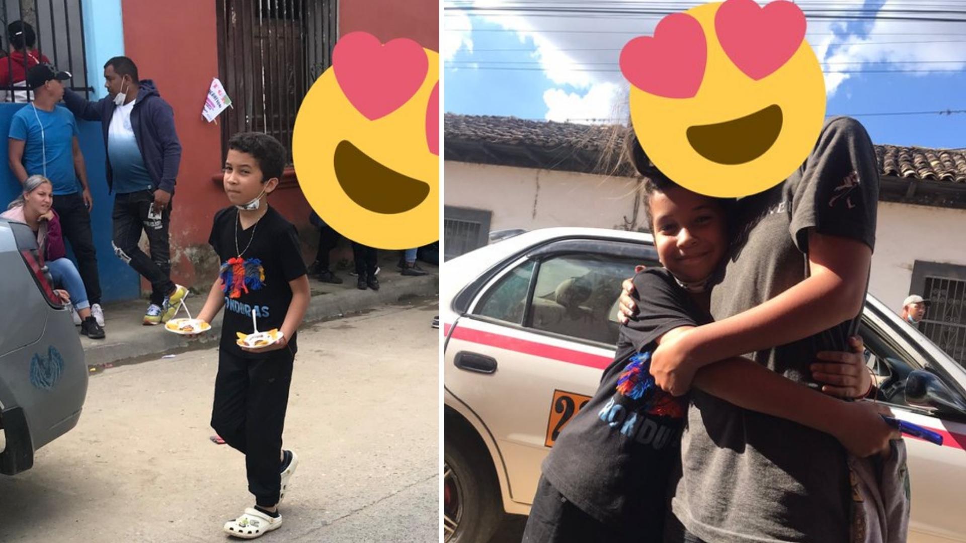 Niño de Honduras repartiendo comida a cubanos