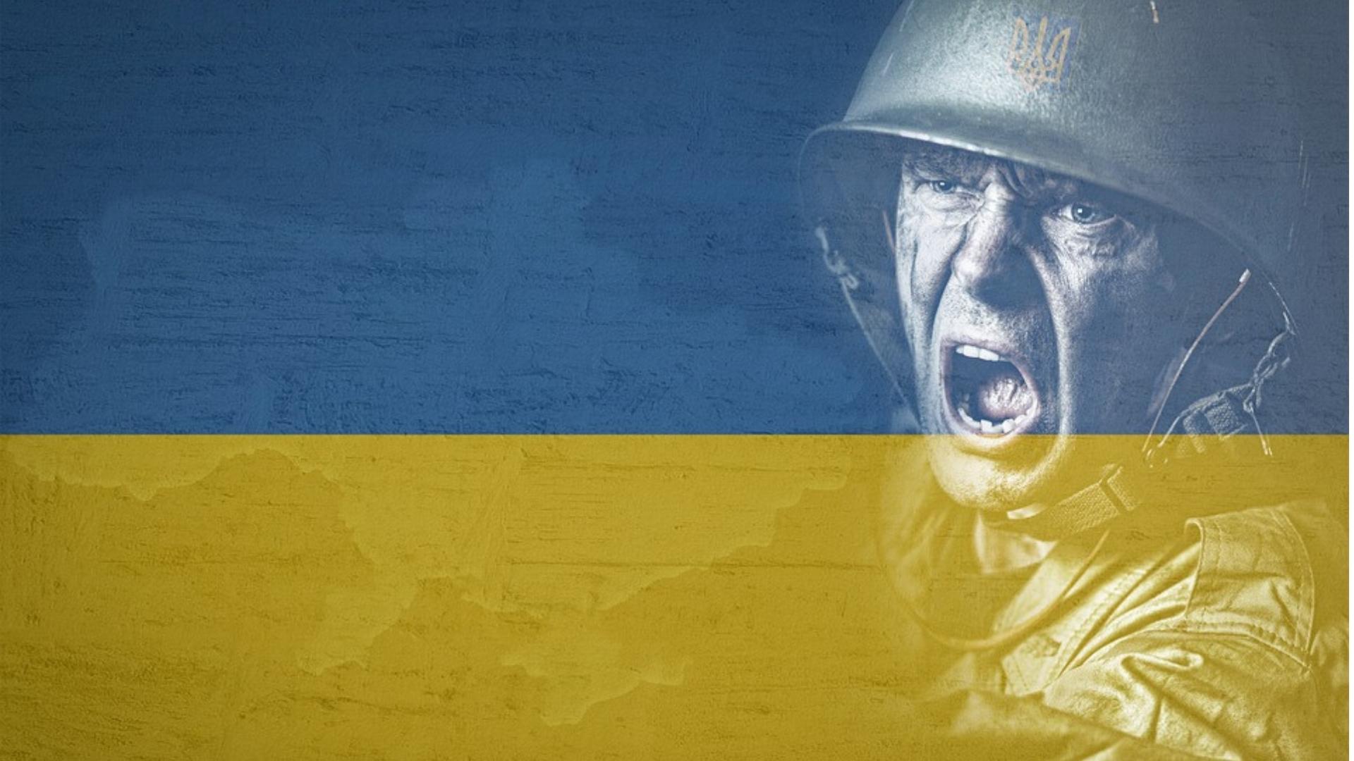 Ilustración de bandera de Ucrania con soldado. Imagen: Pixabay