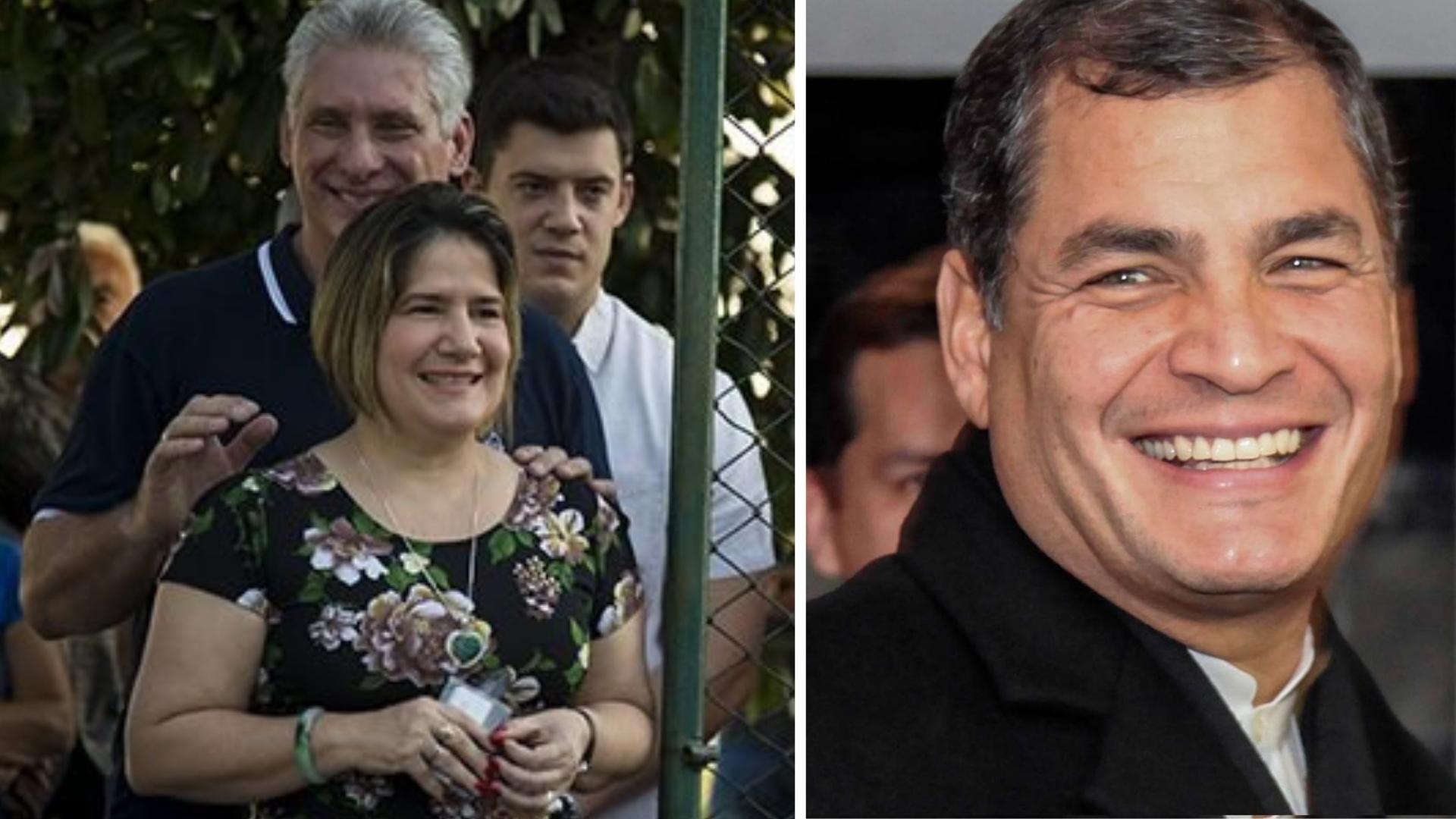 Díaz Canel, Lis Cuesta y Rafael Correa