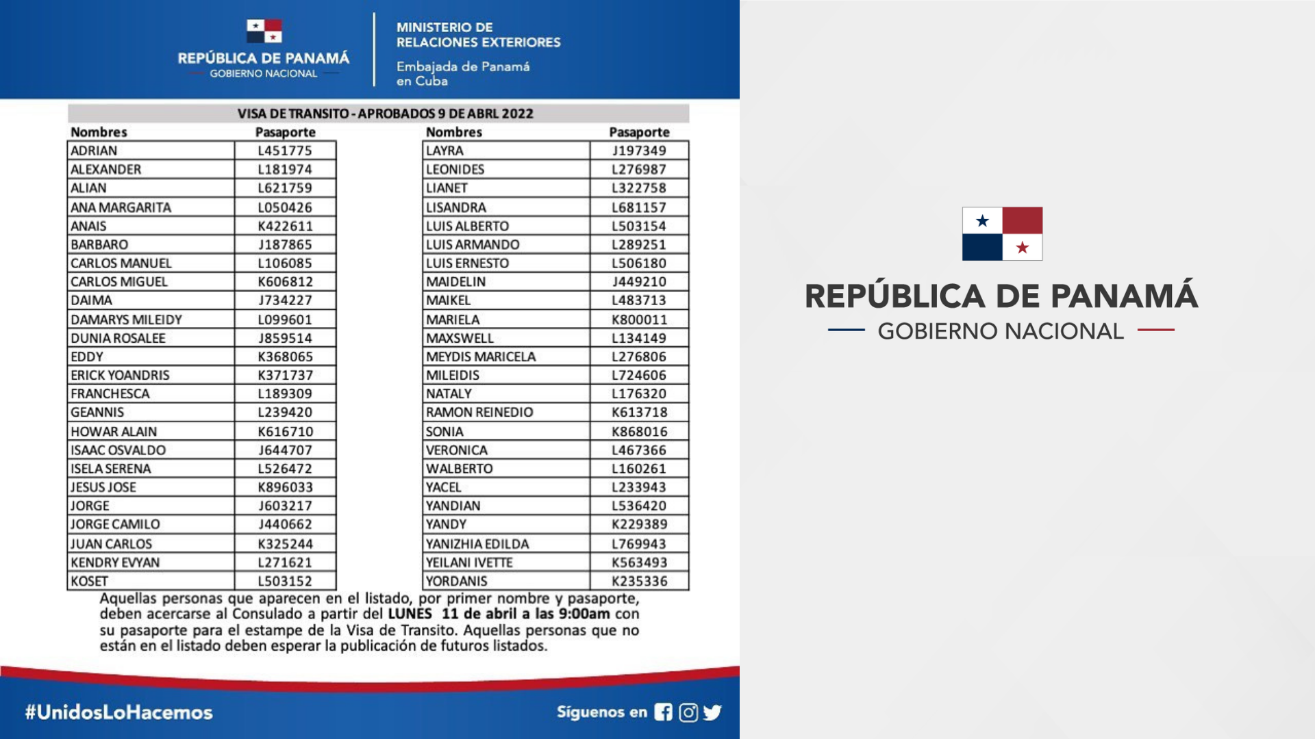 Lista de cubanos con visa de transito aprobada