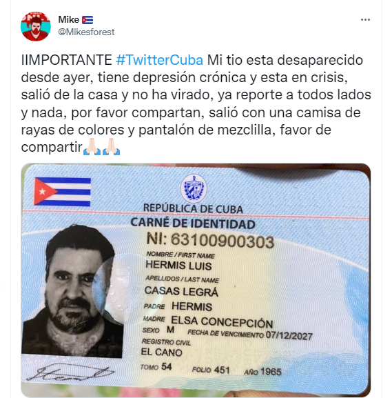 Datos del cubano desaparecido.
