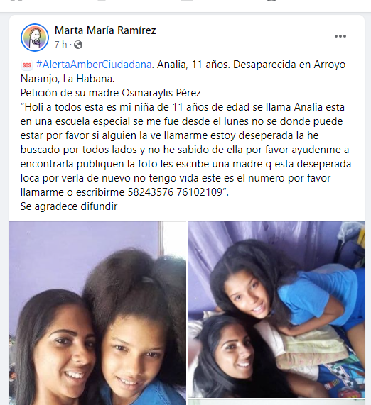 Denuncia de niña desaparecida.