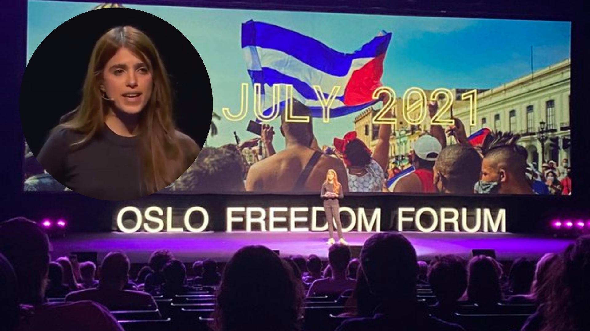 Carolina Barrero en Oslo Freedom Forum. Fotomontaje: ADN Cuba