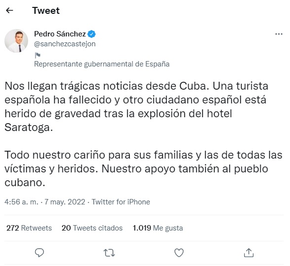Tuit del presidente del Gobierno de España