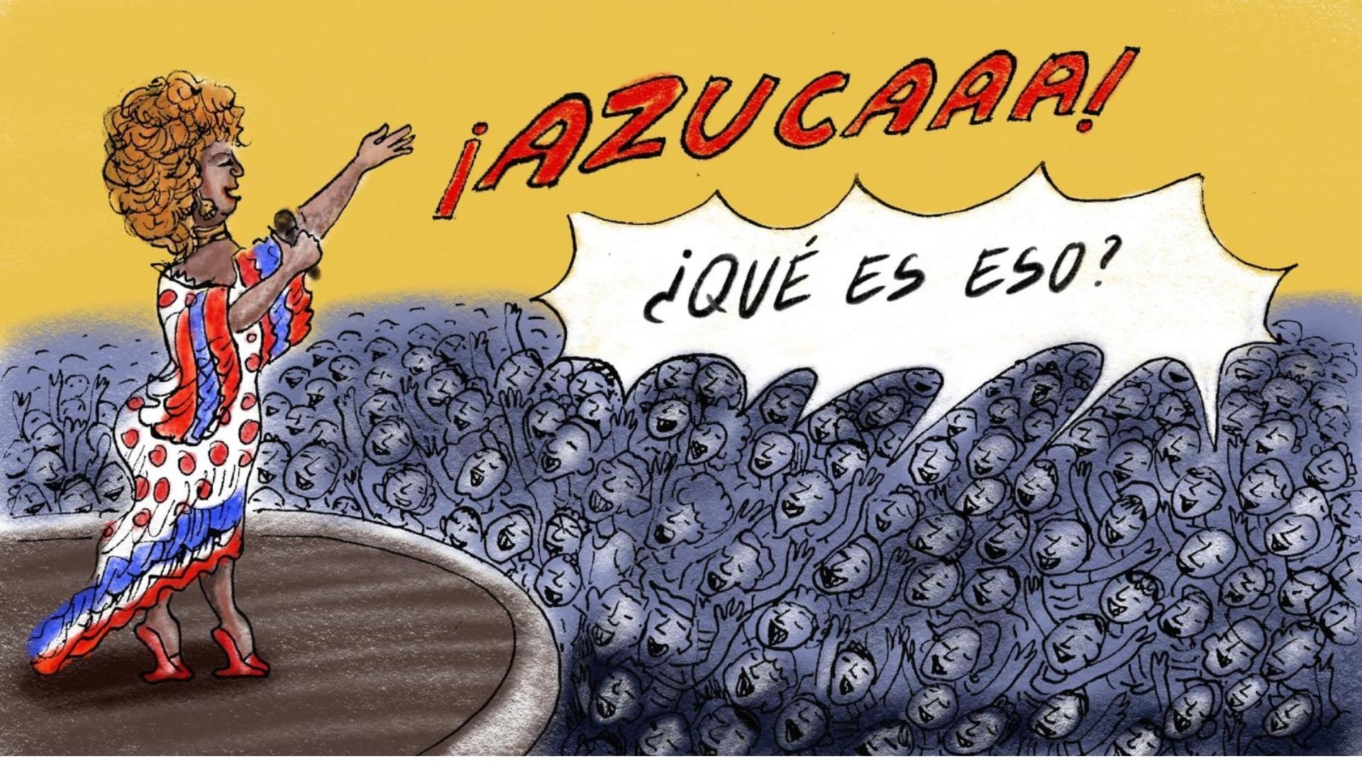 Celia Cruz y su emblemático grito de Azúcar. Ilustración: Armando Tejuca