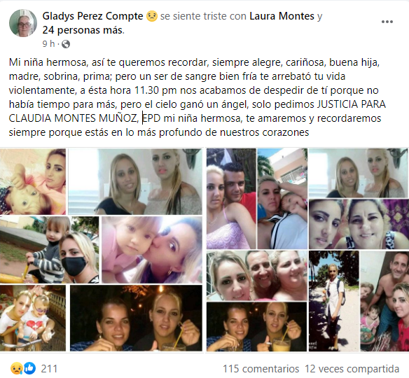 Post de Gladys Pérez Compte, tía de Claudia