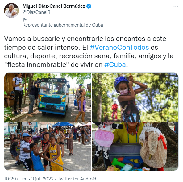 Tuit de Díaz-Canel sobre inicio del verano