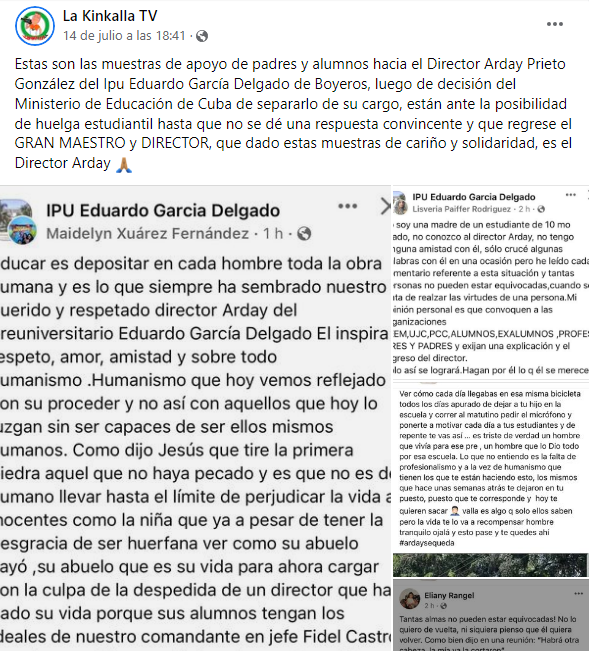 Muestras de apoyo a Prieto González tras la expulsión. Tomado de La Kinkalla TV/Facebook TV