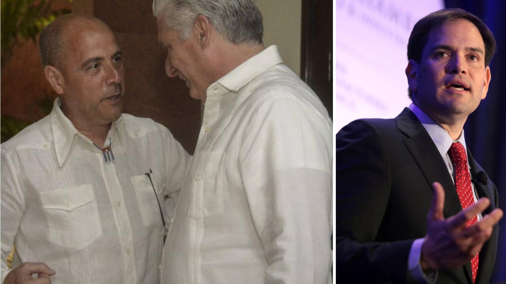 Carlos Lazo con Díaz Canel en La Habana, y Marcos Rubio. Fotomontaje: ADN Cuba