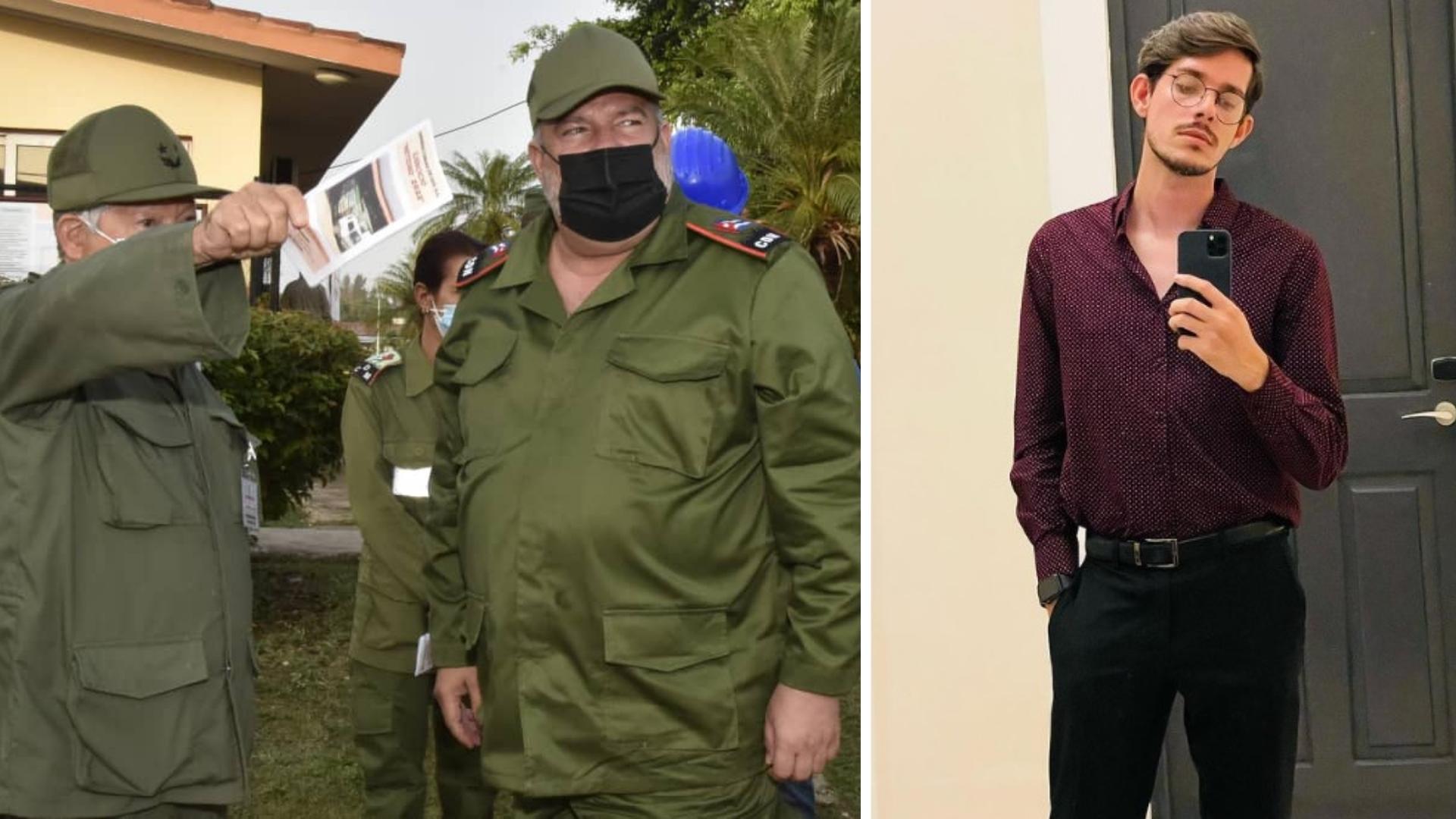 Primer ministro Manuel Marrero vestido de militar y su hijo. Fotomontaje: ADN Cuba