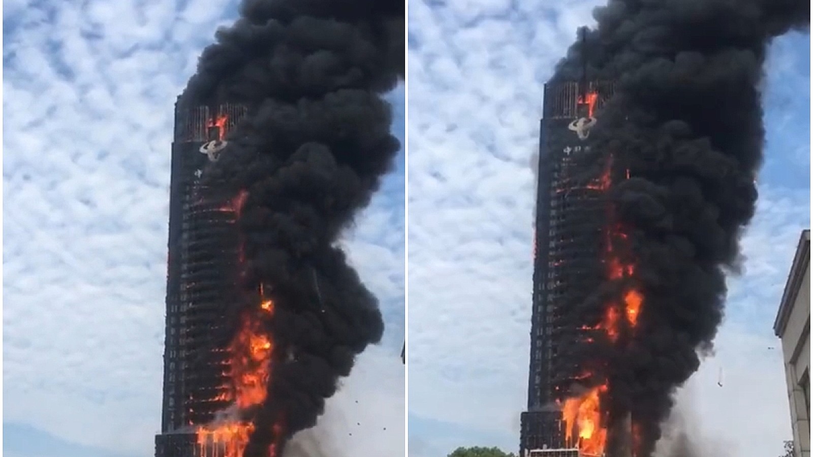 China: gran incendio arrasa un rascacielos
