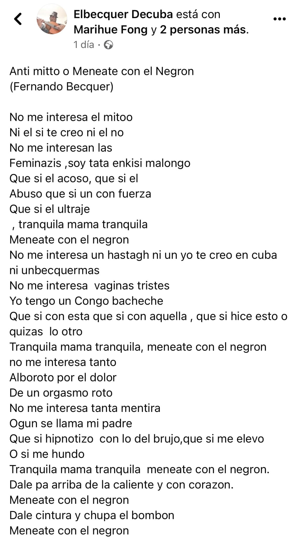 Una de las canciones contra las feministas cubanas.