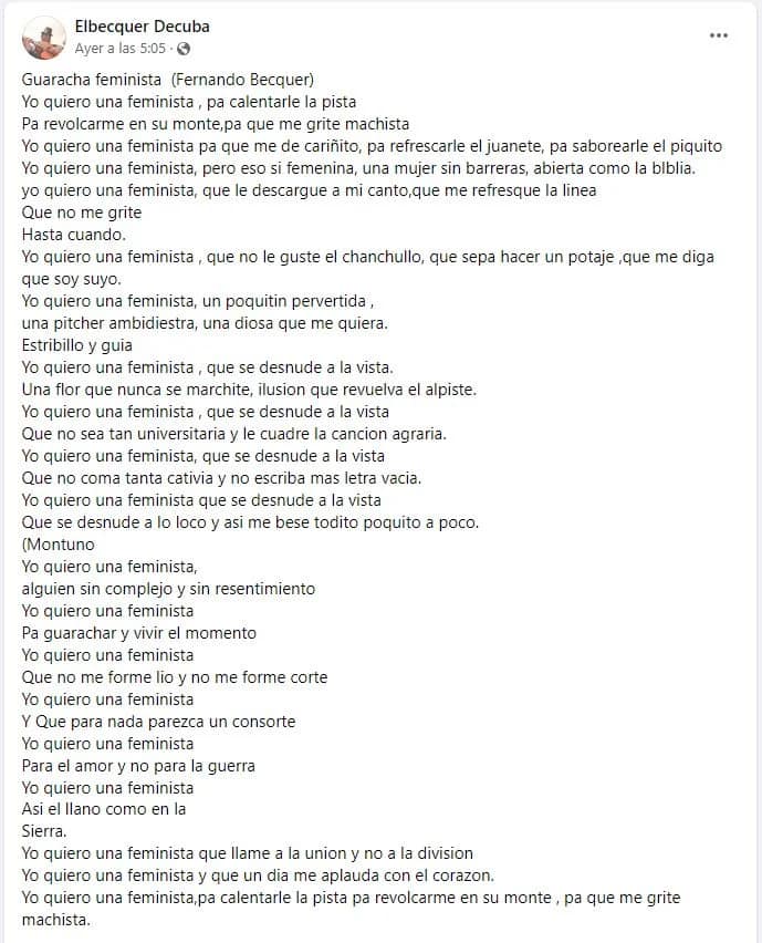 Una de las canciones contra las feministas cubanas.