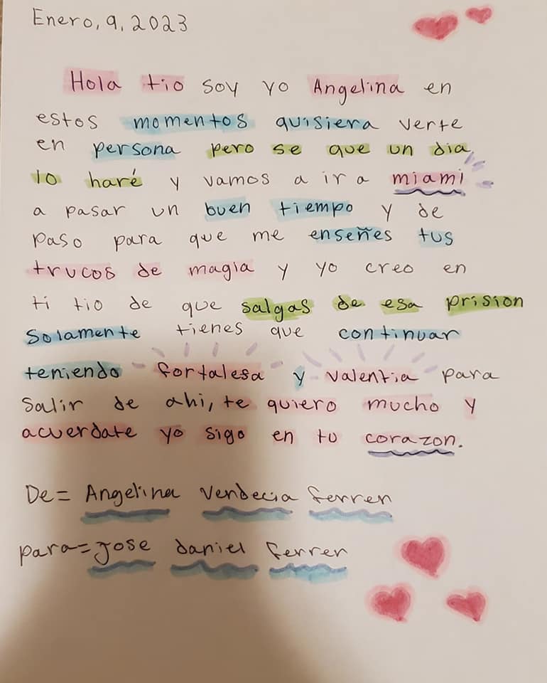 Carta de sobrina de Ferrer