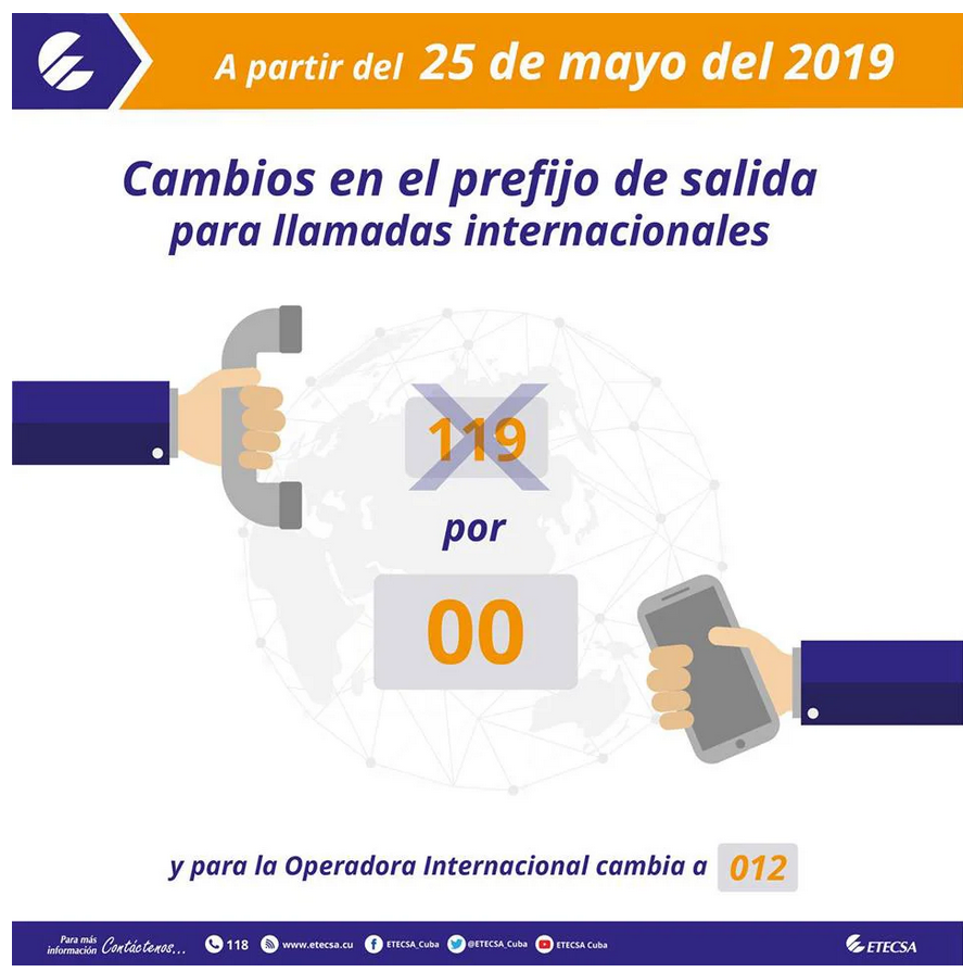 Anuncio de ETECSA anunciando el cambio