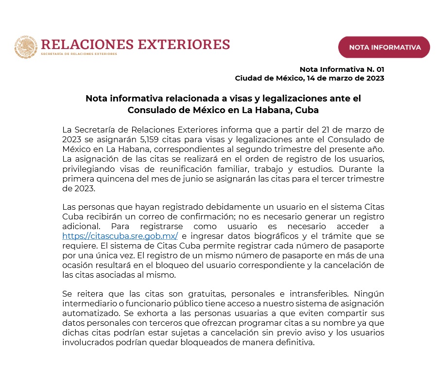 Comunicado citas México