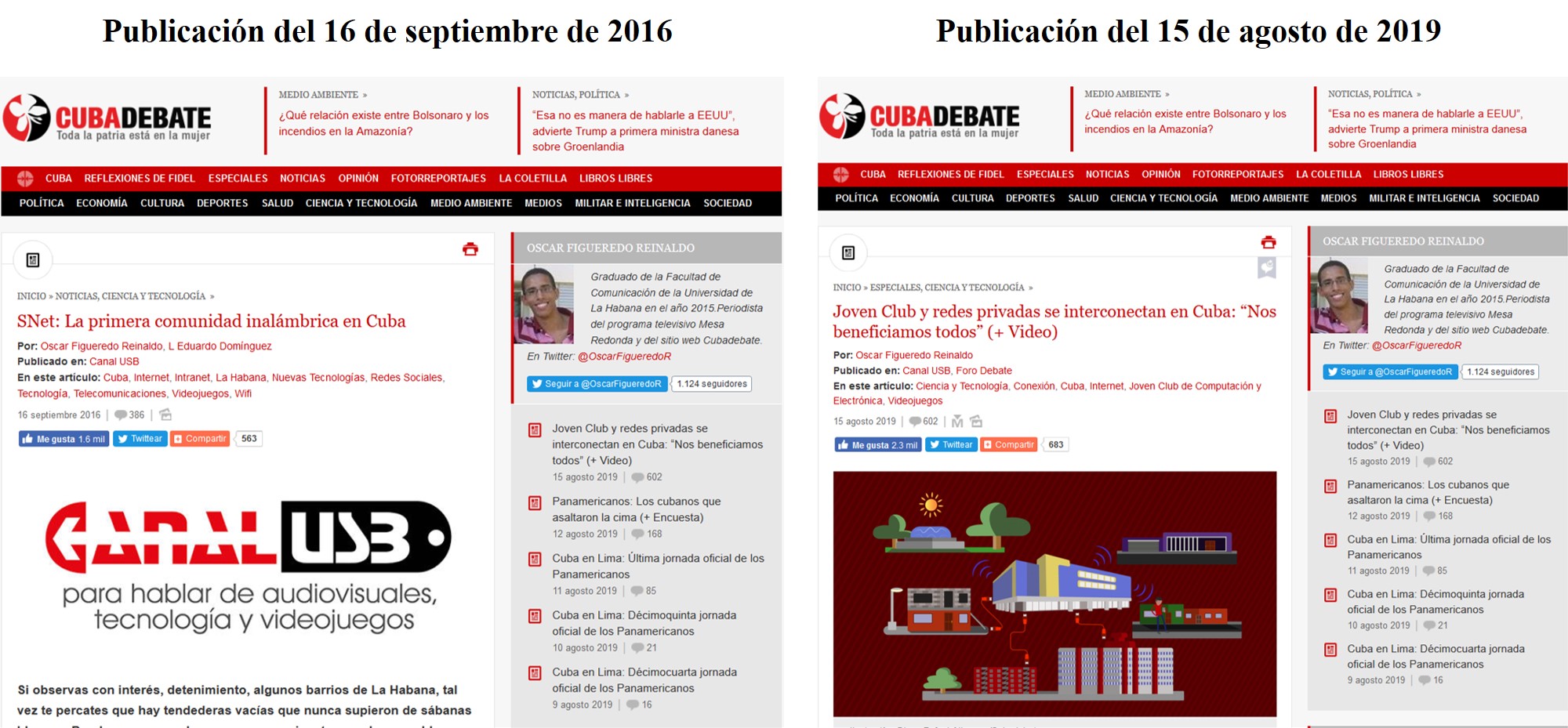 Snet según Cubadebate, en diferentes momentos.