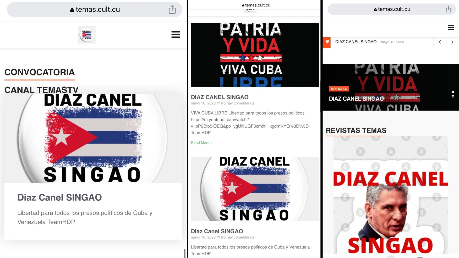 Mensajes contra el régimen publicados en la revista Temas