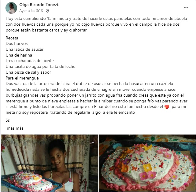 Publicación de abuela cubana en grupo de recetas