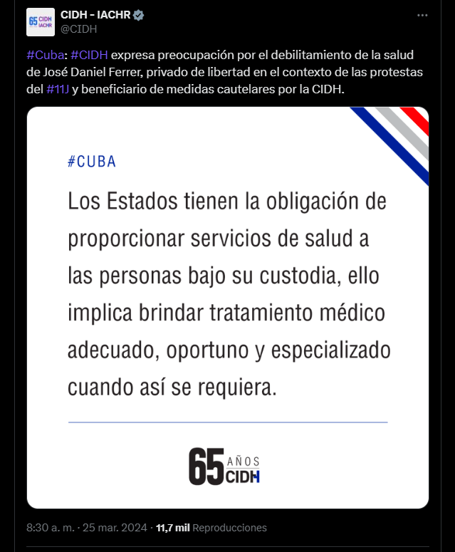 Tuit de la CIDH sobre Ferrer