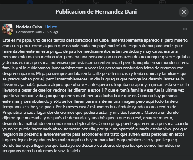 Publicación en Facebook.