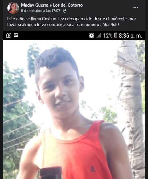 Post sobre niño desaparecido