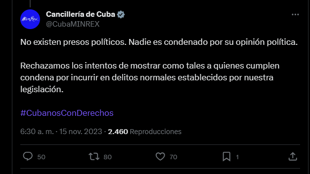 Tuit de la Cancillería cubana