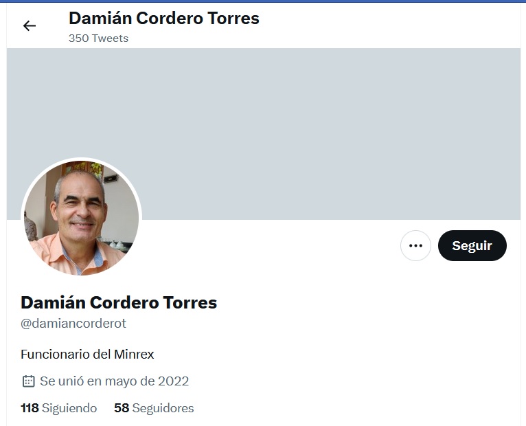 Twitter de Damián Cordero