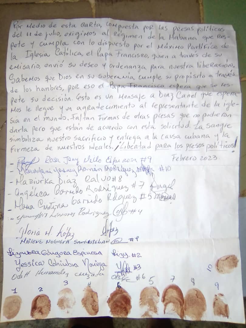 Carta de prisioneras firmada con sangre