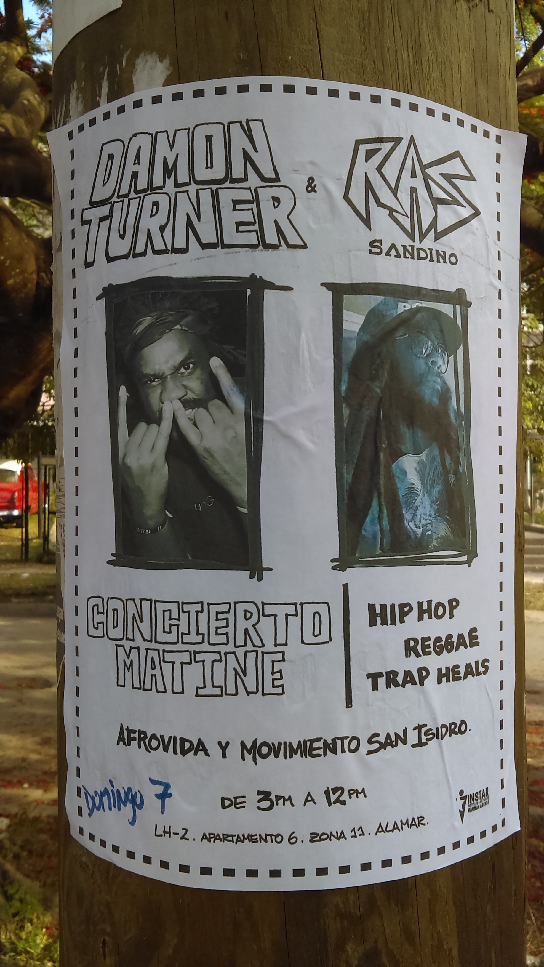 Cartel anunciando el concierto de Damon Turner