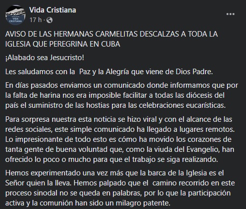 mensaje carmelitas face