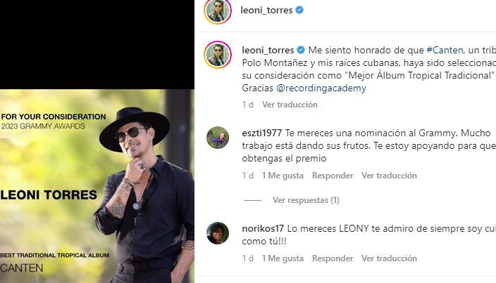 Leoni Torres nominado a Grammy