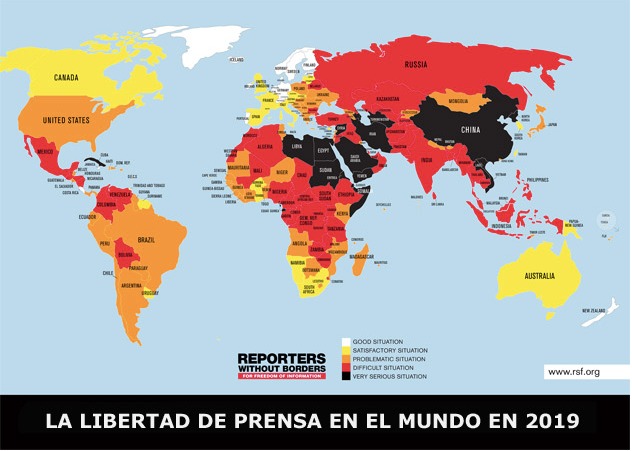 Libertad de Prensa en el mundo, 2019. RSF