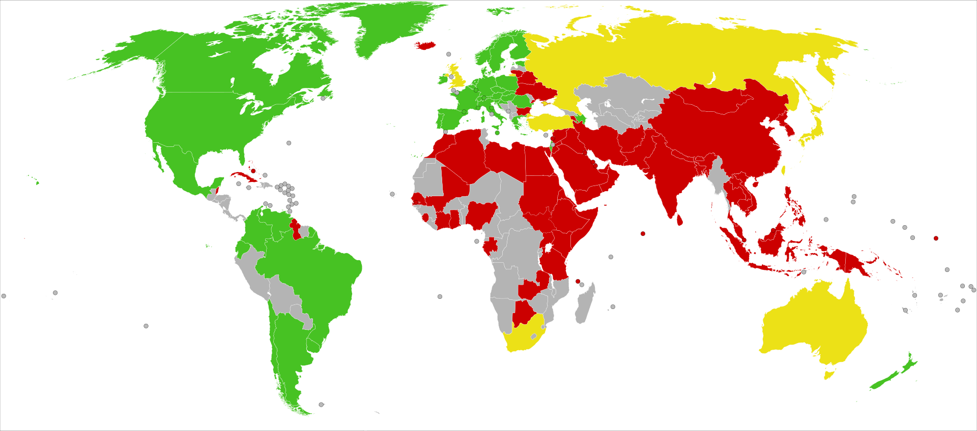 En color rojo los países donde la pornografía se considera ilegal. /Foto: De NuclearVacuum. Wikipedia