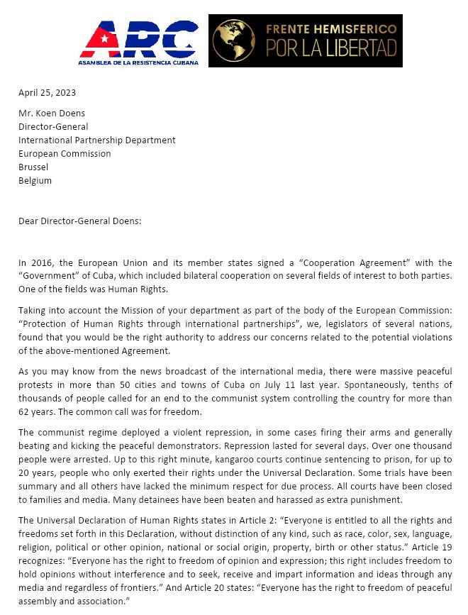 Carta enviada a la Comisión de la Unión Europea