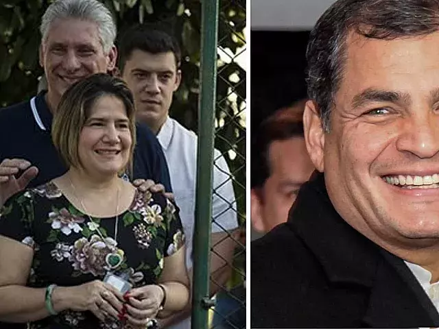 Díaz Canel, Lis Cuesta y Rafael Correa