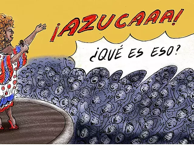 Celia Cruz y su emblemático grito de Azúcar. Ilustración: Armando Tejuca